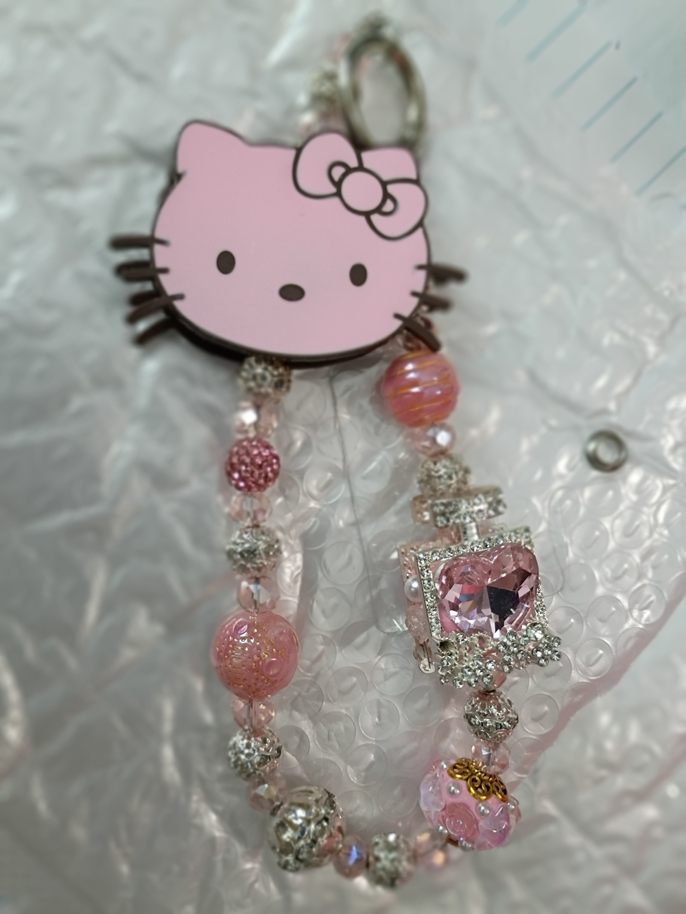 Hello Kitty Pink Beaded Charm Keychain